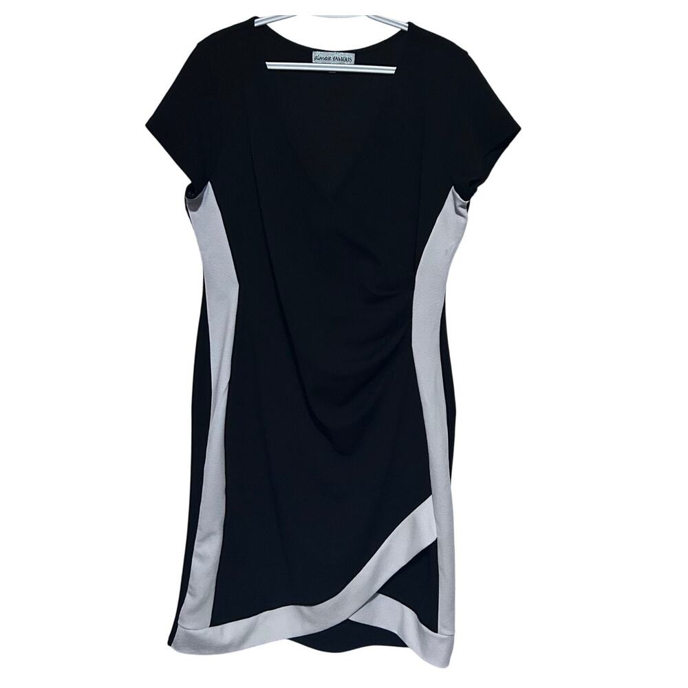 Almost Famous Women's Black Grayish White Trim Short Sleeve Dress Size 2X